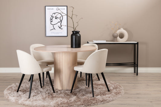Bianca Matbord med Velvet Stolarna – Bord: ⌀110 Stol: 57x76,5x50
