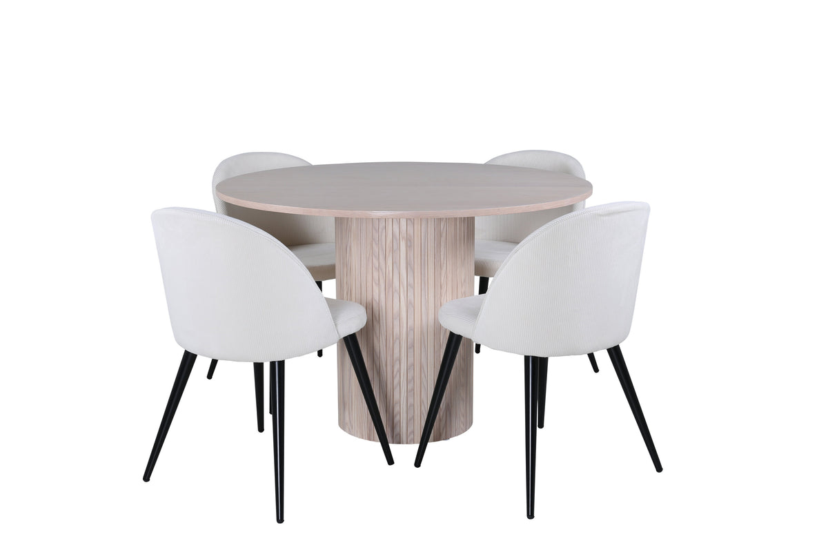 Bianca Matbord med Velvet Stolarna – Bord: ⌀110 Stol: 57x76,5x50