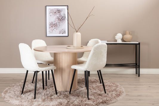 Bianca Matbord med Polar Stolarna – Bord: ⌀110 Stol: 53x87x44