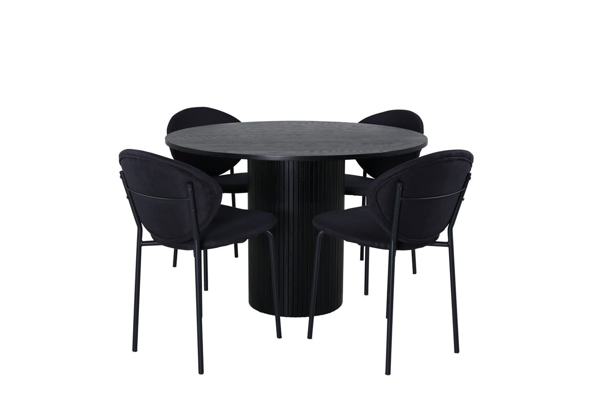 Bianca Matbord med Vault Stolarna – Bord: ⌀110 Stol: 61,5x80x46