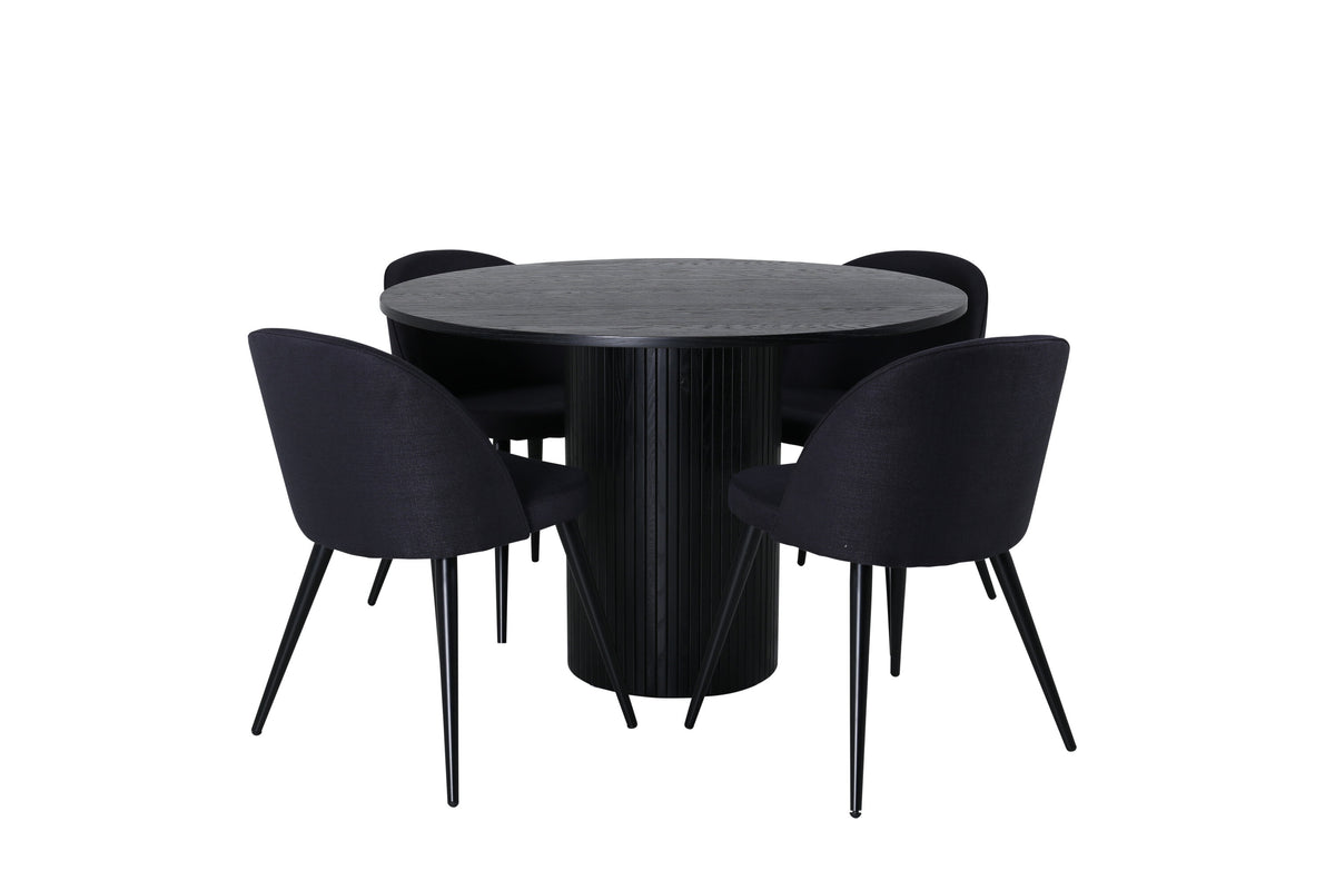 Bianca Matbord med Velvet Stolarna – Bord: ⌀110 Stol: 57x76,5x50