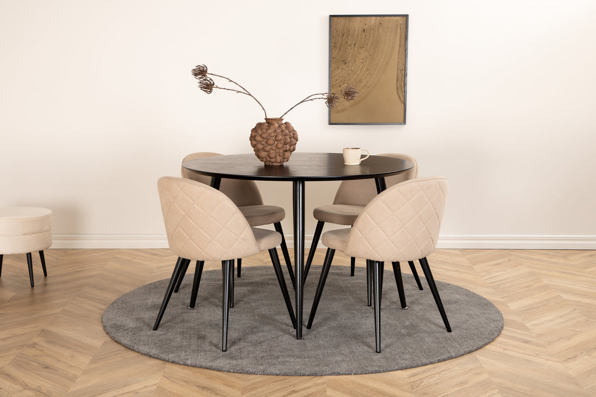 Dipp Matbord med Velvet Stolarna – Bord: ⌀115 Stol: 57x76,5x50