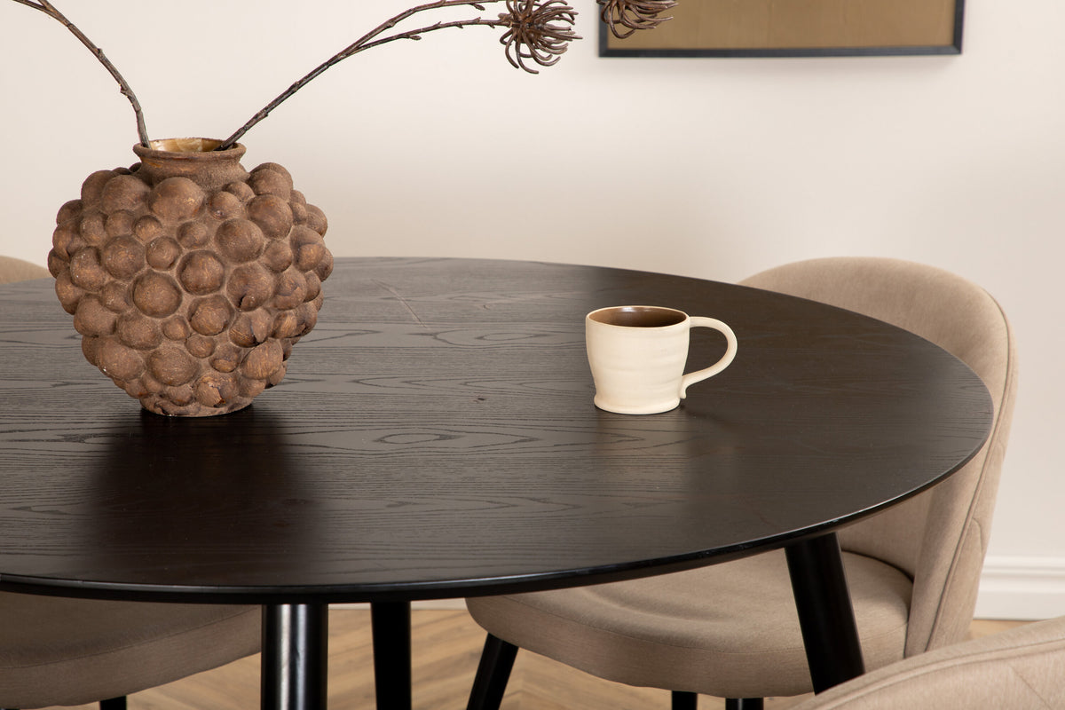 Dipp Matbord med Velvet Stolarna – Bord: ⌀115 Stol: 57x76,5x50