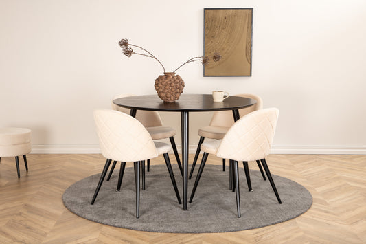 Dipp Matbord med Velvet Stolarna – Bord: ⌀115 Stol: 57x76,5x50