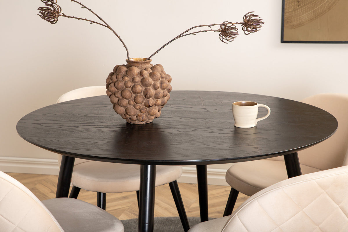 Dipp Matbord med Velvet Stolarna – Bord: ⌀115 Stol: 57x76,5x50