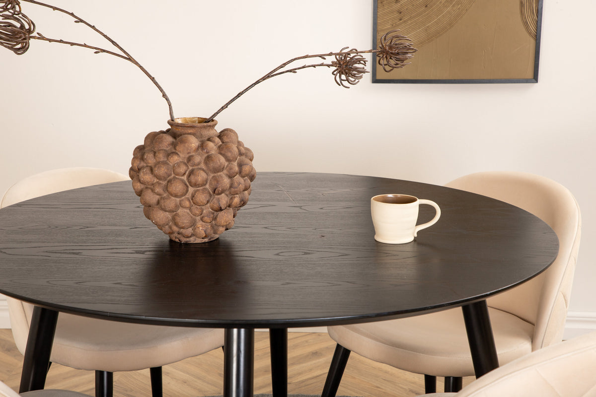 Dipp Matbord med Velvet Stolarna – Bord: ⌀115 Stol: 57x76,5x50