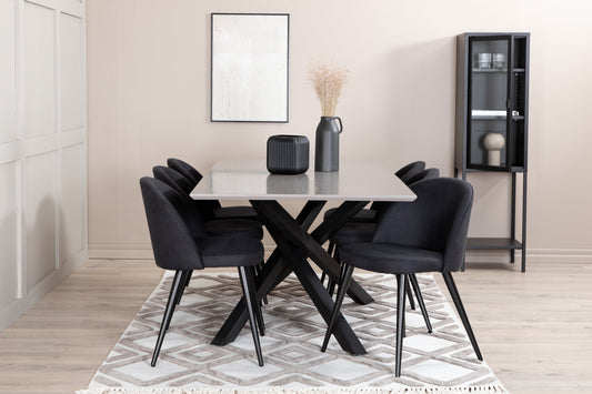 Piazza Matbord med Velvet Stolarna – Bord: 76x180x90 Stol: 57x76,5x50