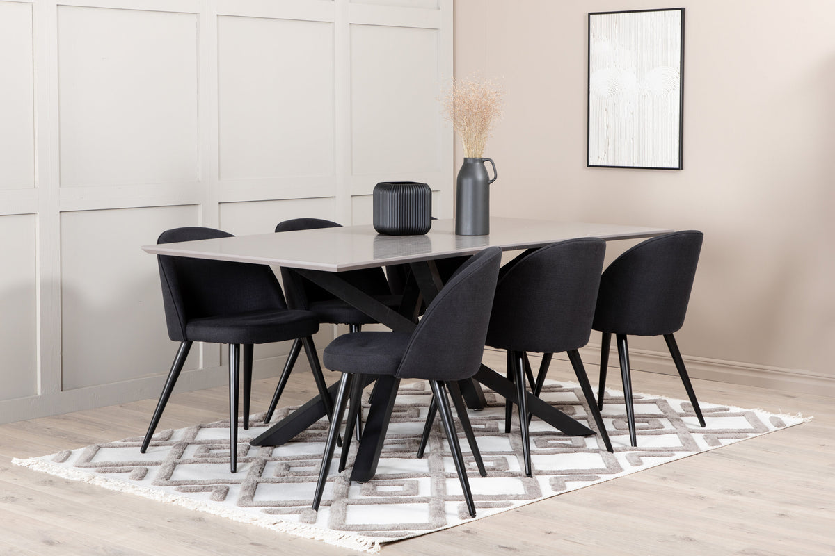 Piazza Matbord med Velvet Stolarna – Bord: 76x180x90 Stol: 57x76,5x50
