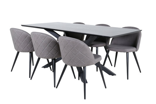 Piazza Matbord med Velvet Stolarna – Bord: 76x180x90 Stol: 57x76,5x50