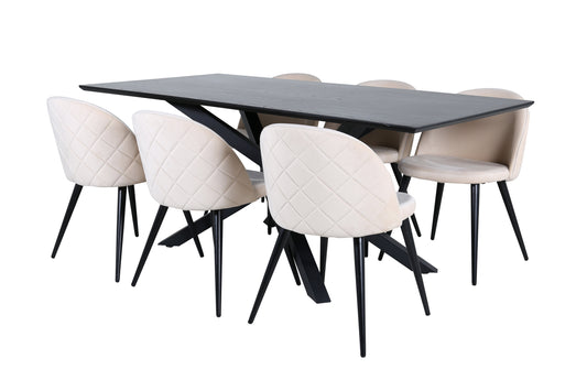 Piazza Matbord med Velvet Stolarna – Bord: 76x180x90 Stol: 57x76,5x50