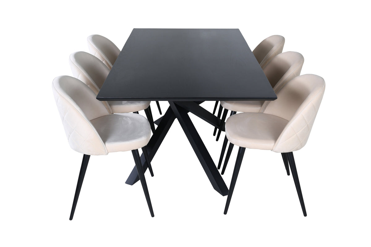 Piazza Matbord med Velvet Stolarna – Bord: 76x180x90 Stol: 57x76,5x50