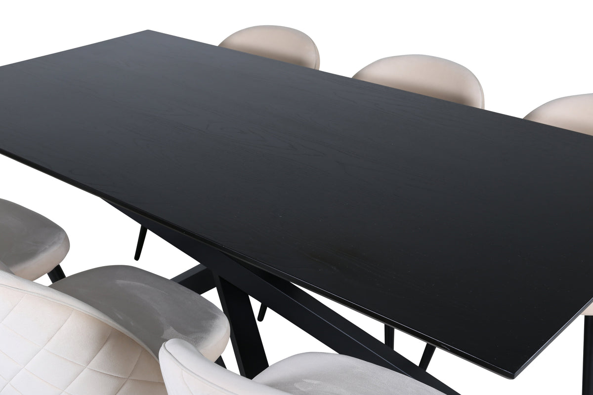 Piazza Matbord med Velvet Stolarna – Bord: 76x180x90 Stol: 57x76,5x50