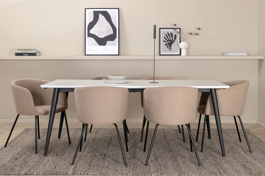 Jimmy Matbord med Berit Stolarna – Bord: 76x195x90 Stol: 55x78x55