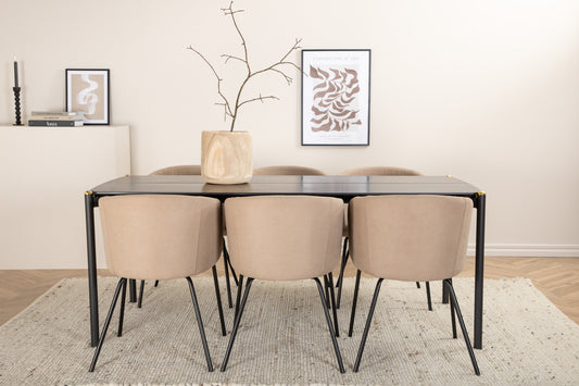 Pelle Matbord med Berit Stolarna – Bord: 75x190x90 Stol: 55x78x55