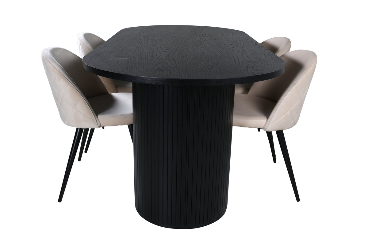 Bianca Matbord med Velvet Stolarna – Bord: 40x200x90 Stol: 57x76,5x50