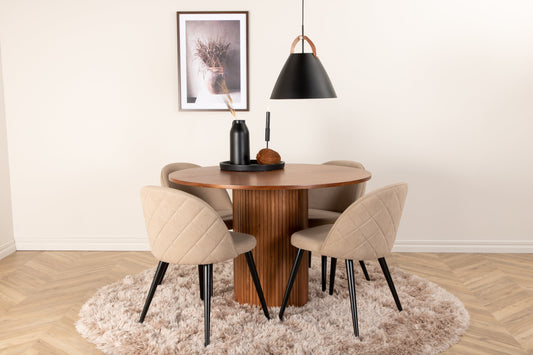 Bianca Matbord med Velvet Stolarna – Bord: ⌀110 Stol: 57x76,5x50