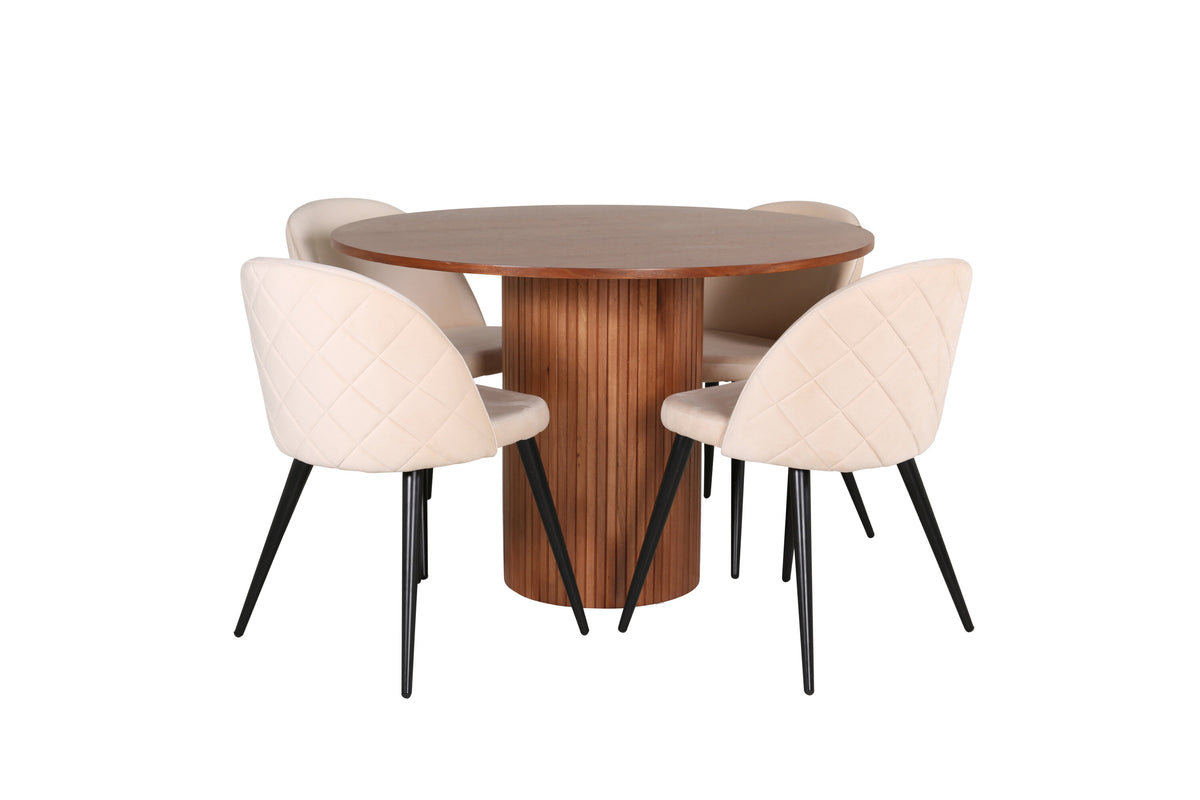 Bianca Matbord med Velvet Stolarna – Bord: ⌀110 Stol: 57x76,5x50