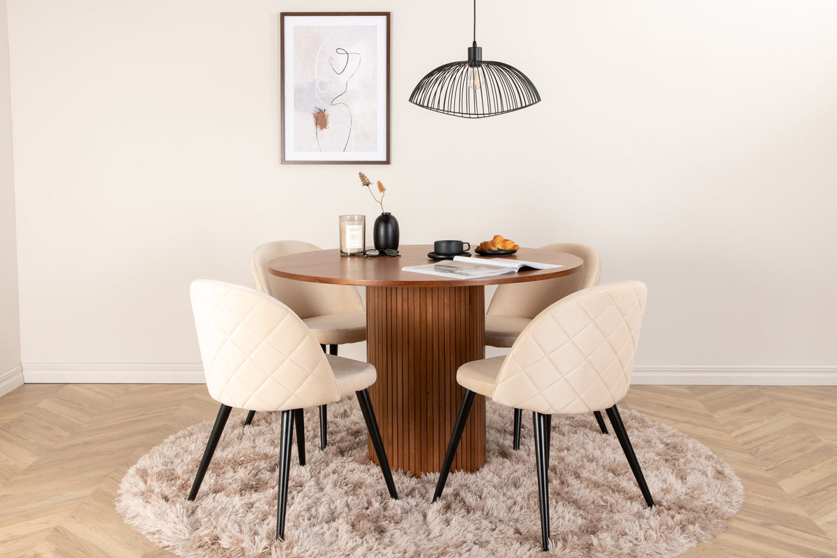 Bianca Matbord med Velvet Stolarna – Bord: ⌀110 Stol: 57x76,5x50