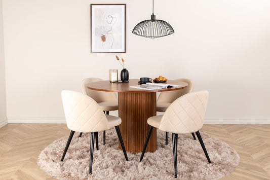 Bianca Matbord med Velvet Stolarna – Bord: ⌀110 Stol: 57x76,5x50