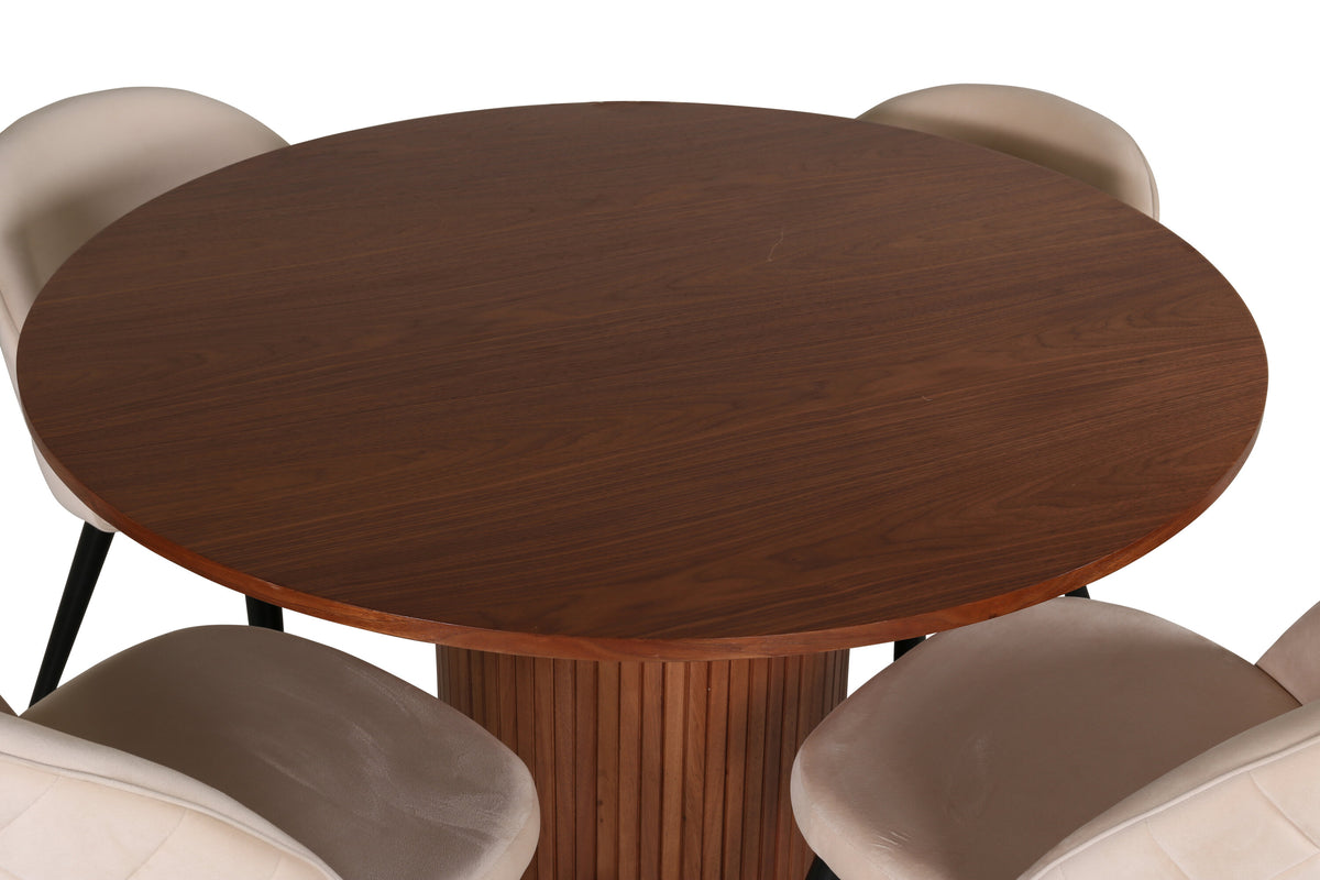 Bianca Matbord med Velvet Stolarna – Bord: ⌀110 Stol: 57x76,5x50
