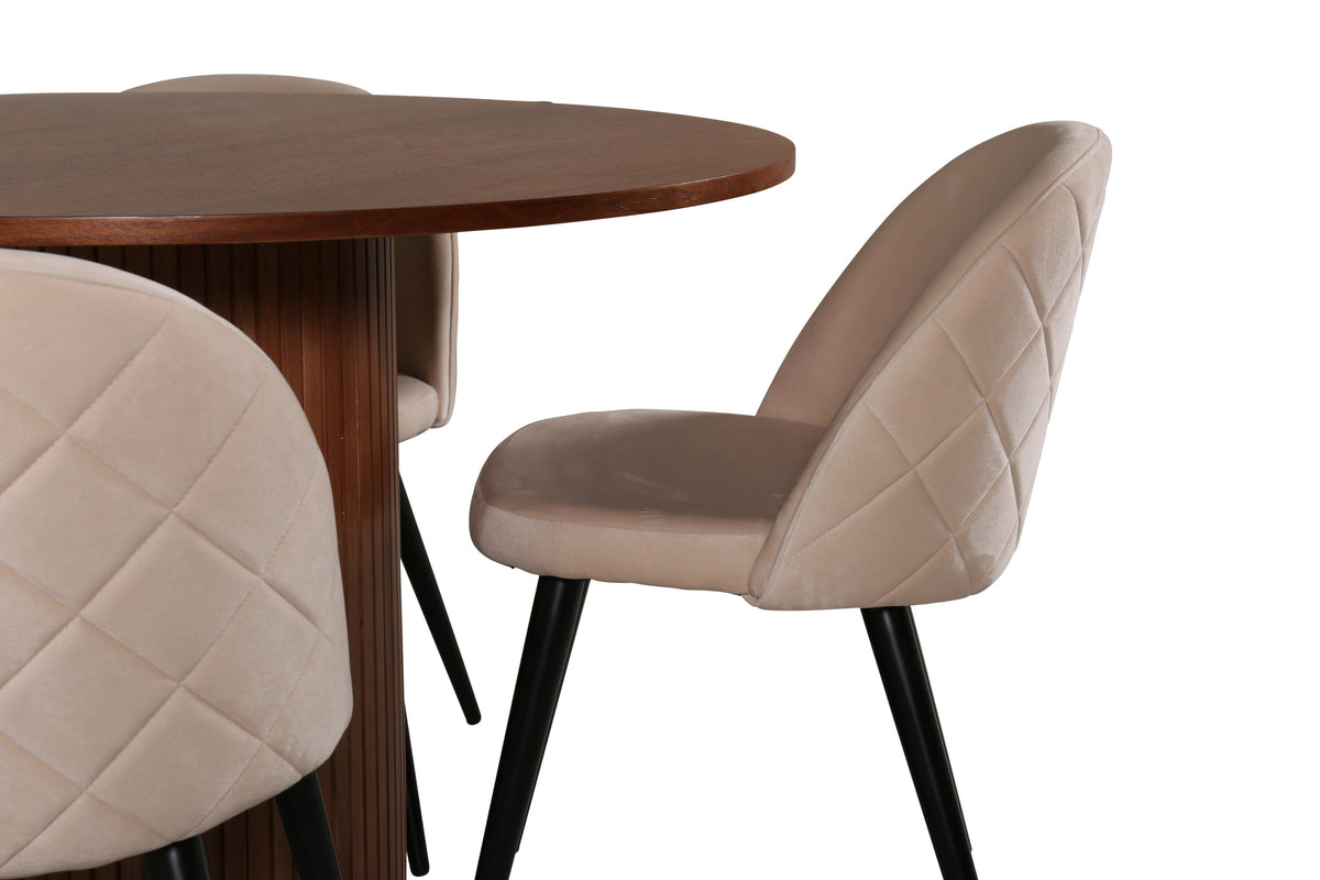 Bianca Matbord med Velvet Stolarna – Bord: ⌀110 Stol: 57x76,5x50