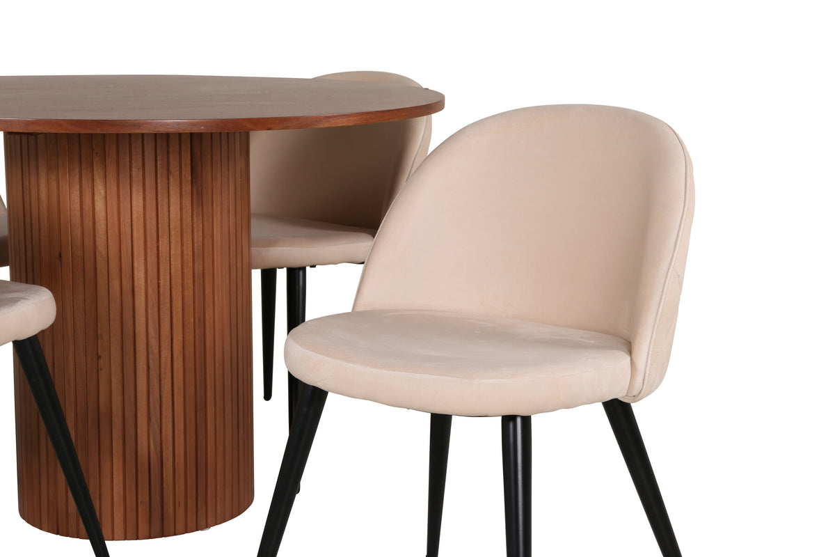 Bianca Matbord med Velvet Stolarna – Bord: ⌀110 Stol: 57x76,5x50