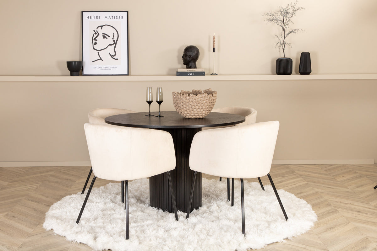 Bianca Matbord med Berit Stolarna – Bord: ⌀110 Stol: 55x78x55