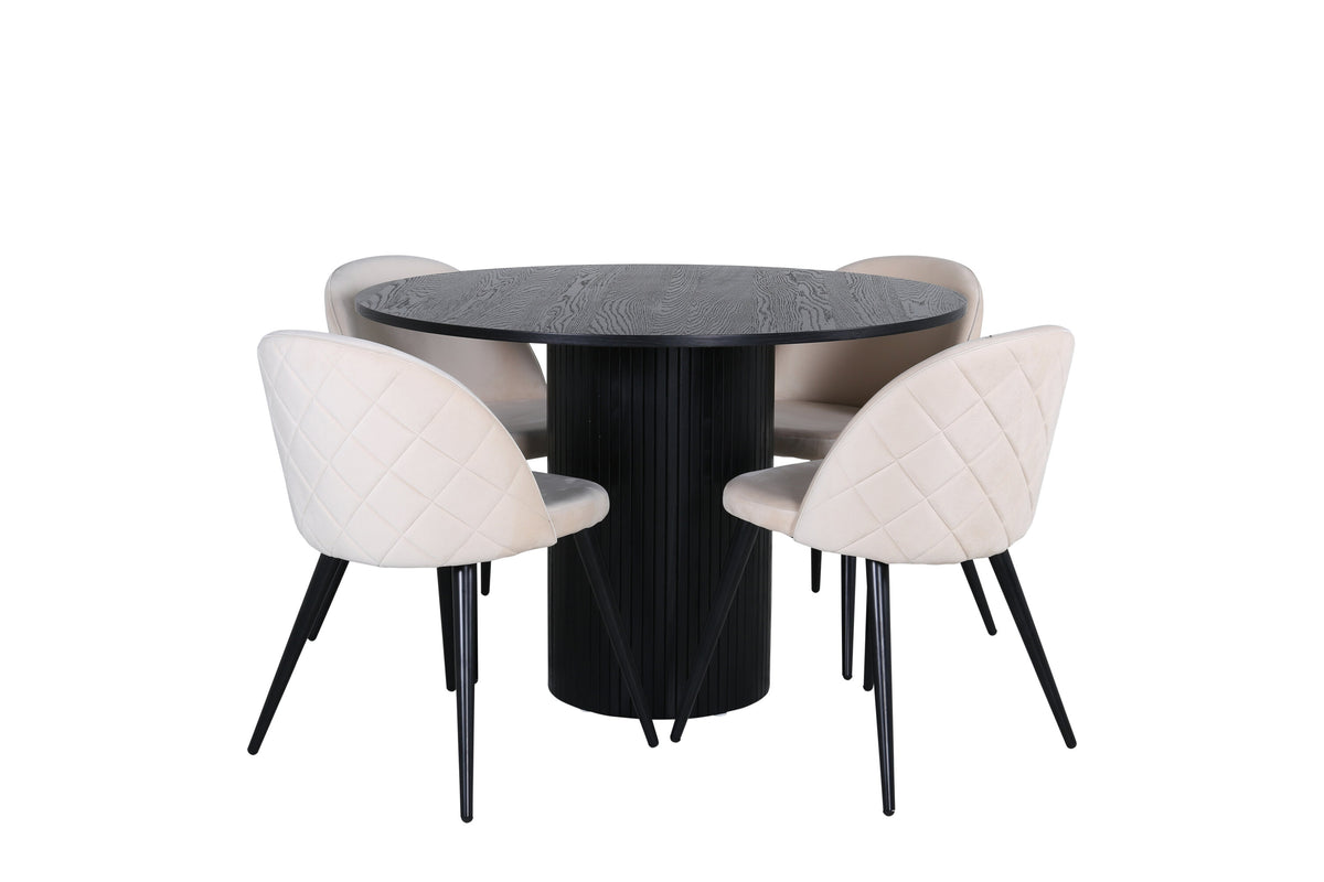 Bianca Matbord med Velvet Stolarna – Bord: ⌀110 Stol: 57x76,5x50