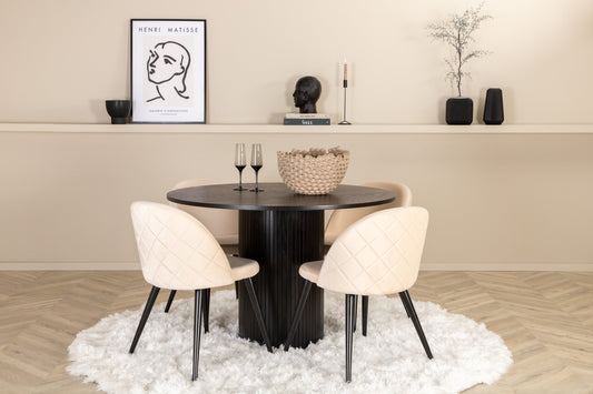Bianca Matbord med Velvet Stolarna – Bord: ⌀110 Stol: 57x76,5x50