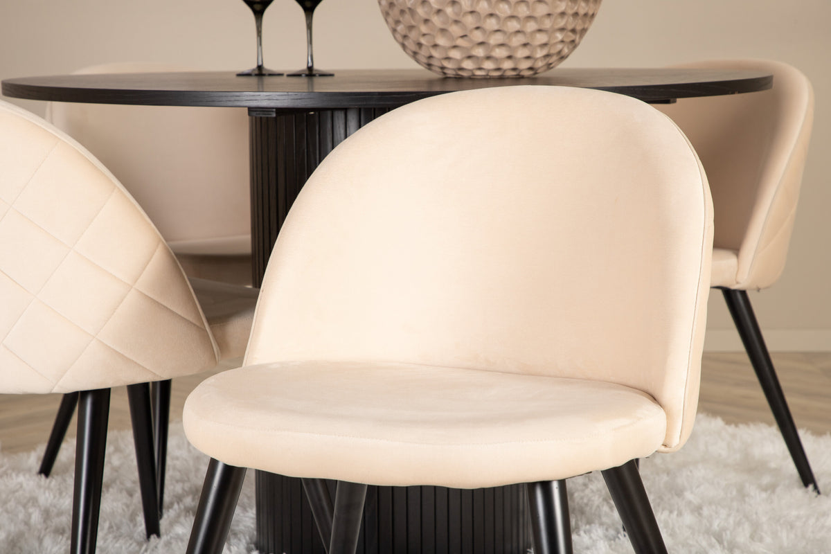 Bianca Matbord med Velvet Stolarna – Bord: ⌀110 Stol: 57x76,5x50