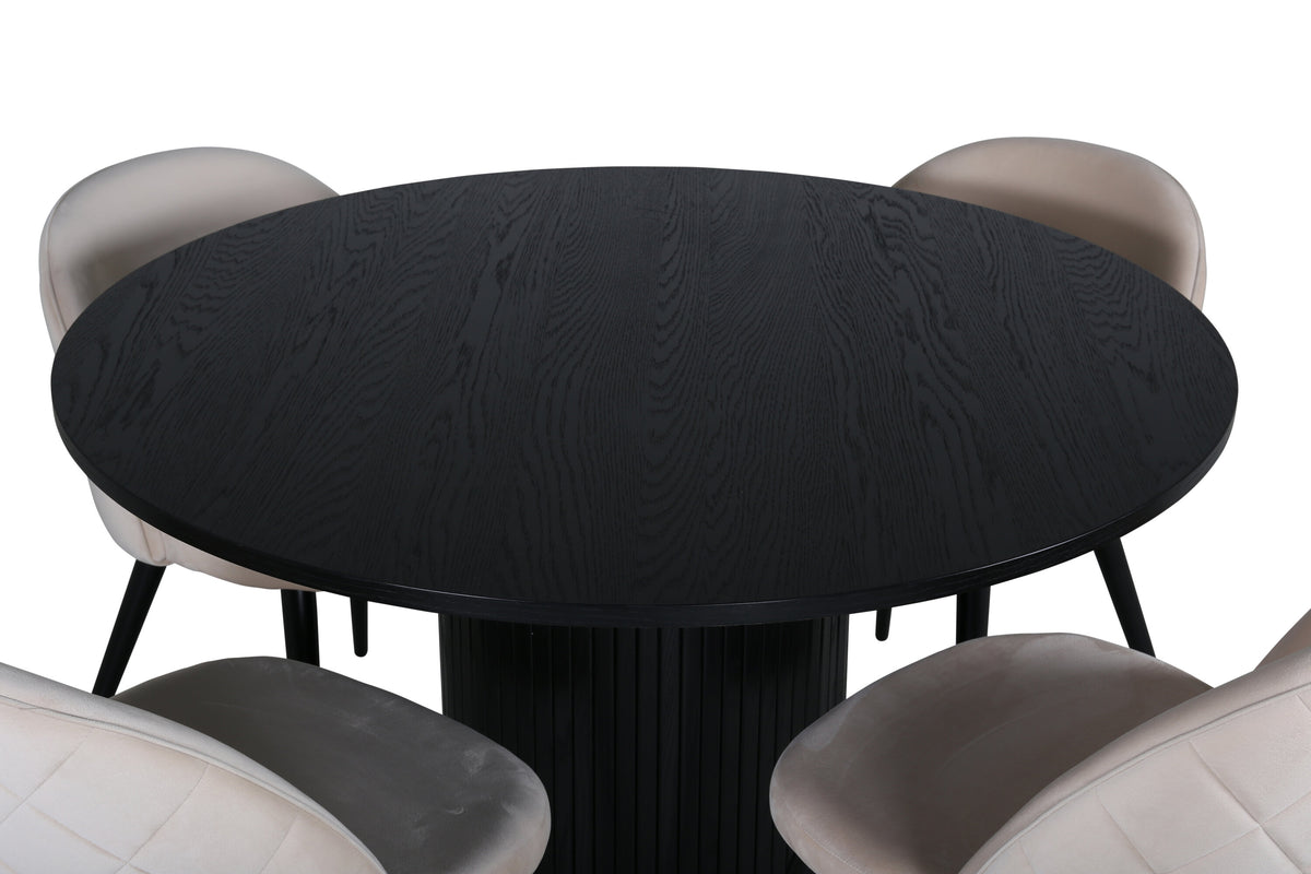 Bianca Matbord med Velvet Stolarna – Bord: ⌀110 Stol: 57x76,5x50