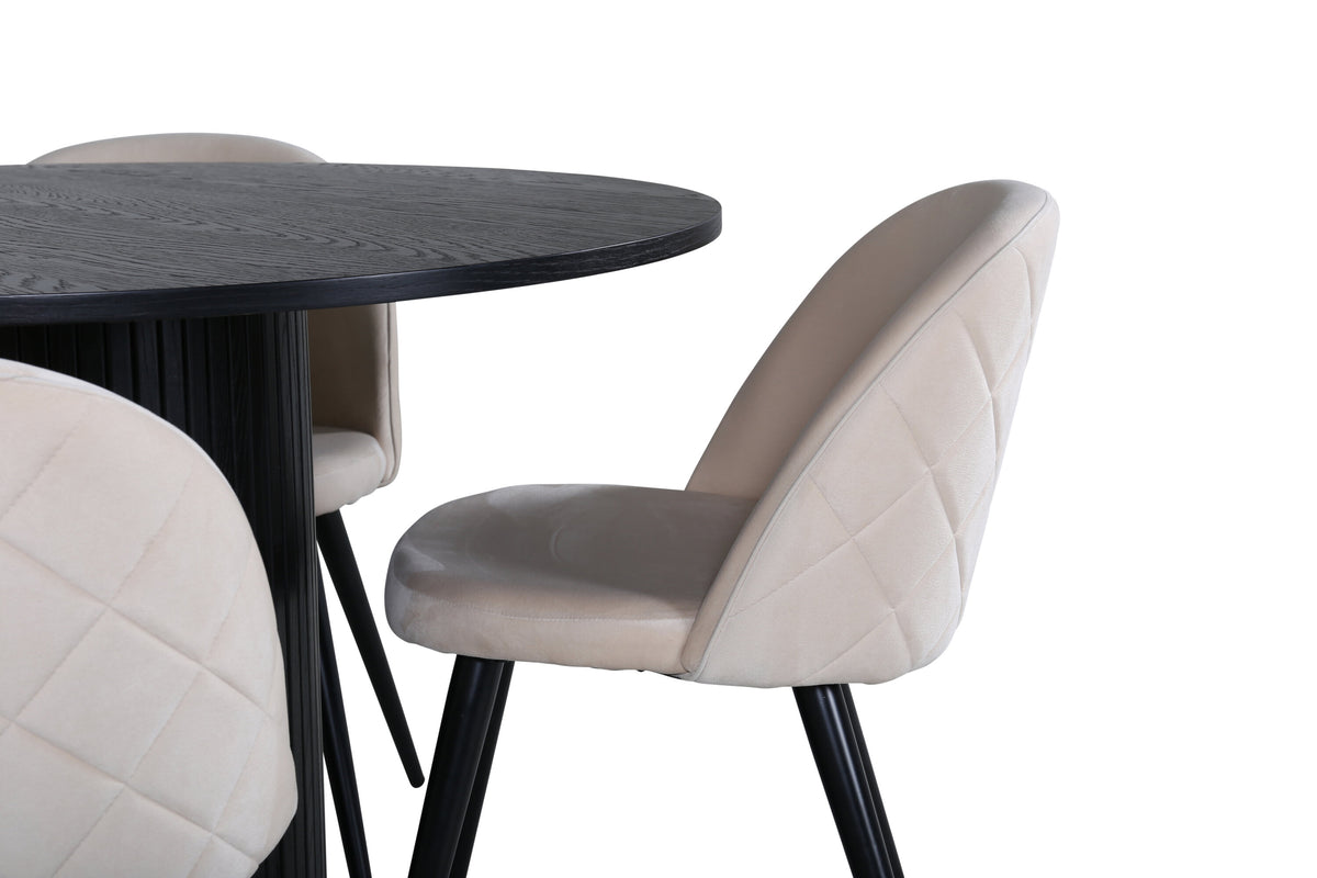 Bianca Matbord med Velvet Stolarna – Bord: ⌀110 Stol: 57x76,5x50