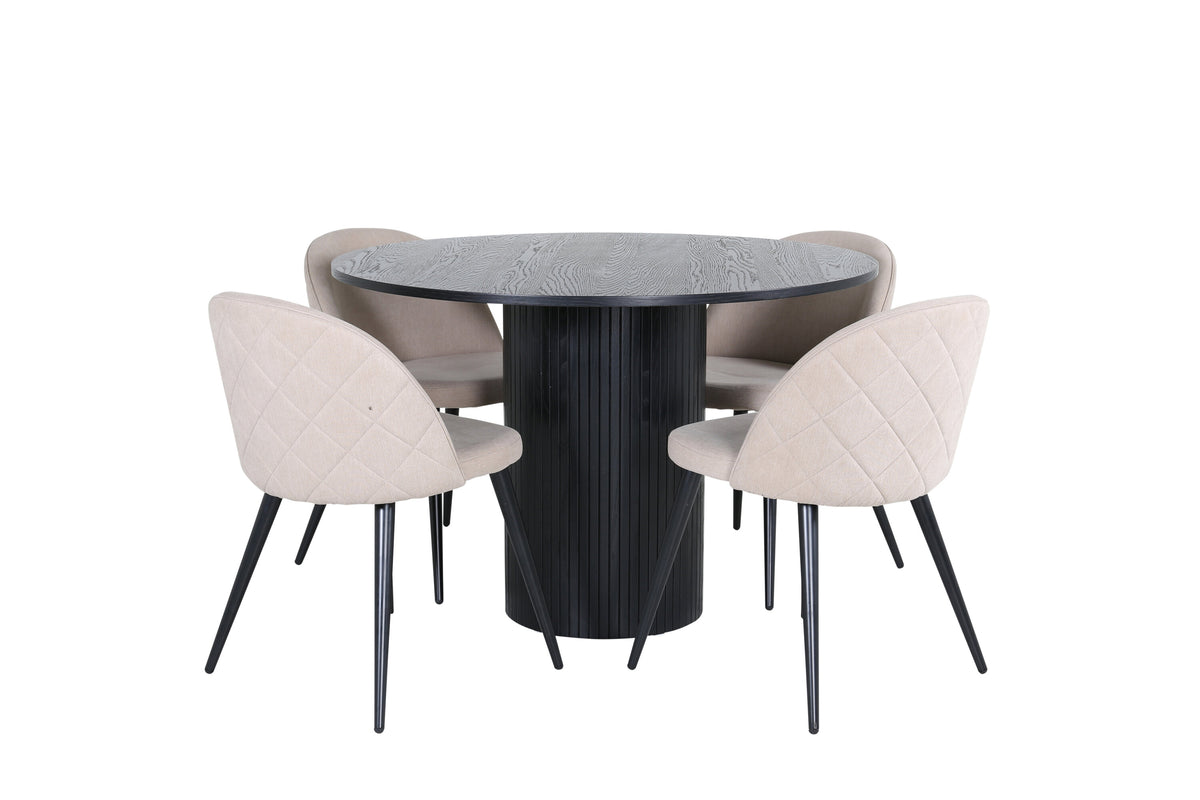 Bianca Matbord med Velvet Stolarna – Bord: ⌀110 Stol: 57x76,5x50