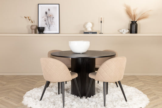Bianca Matbord med Velvet Stolarna – Bord: ⌀110 Stol: 57x76,5x50
