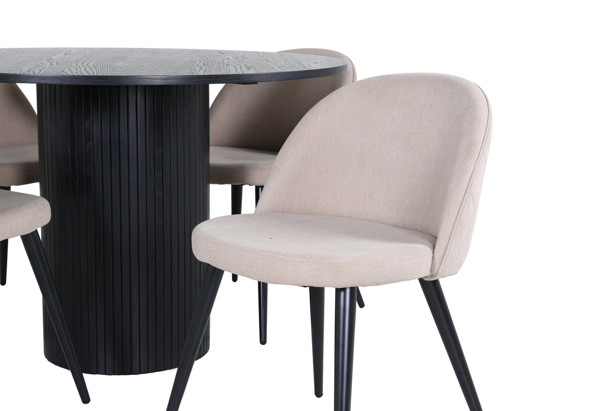 Bianca Matbord med Velvet Stolarna – Bord: ⌀110 Stol: 57x76,5x50