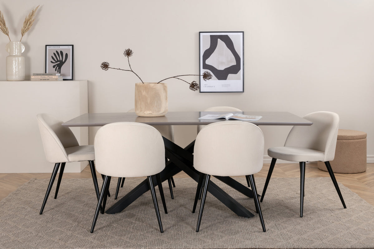 Piazza Matbord med Velvet Stolarna – Bord: 76x180x90 Stol: 57x76,5x50