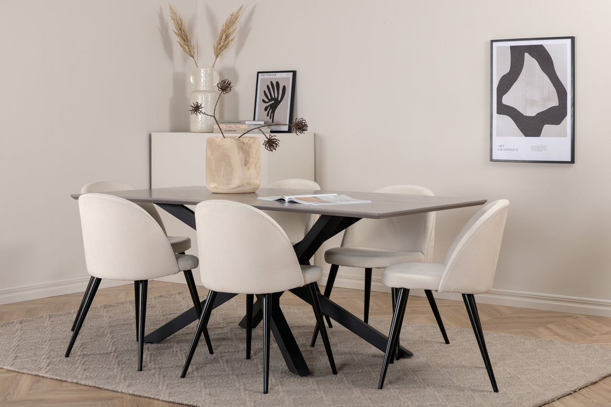 Piazza Matbord med Velvet Stolarna – Bord: 76x180x90 Stol: 57x76,5x50