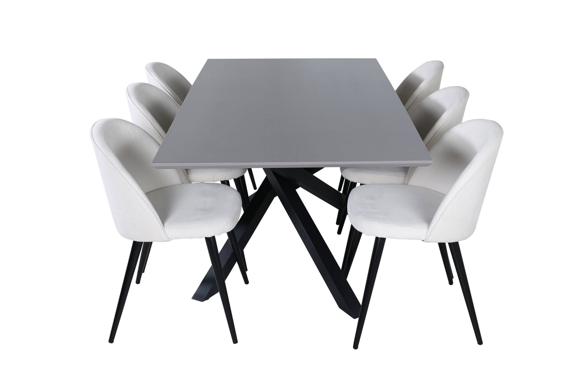 Piazza Matbord med Velvet Stolarna – Bord: 76x180x90 Stol: 57x76,5x50