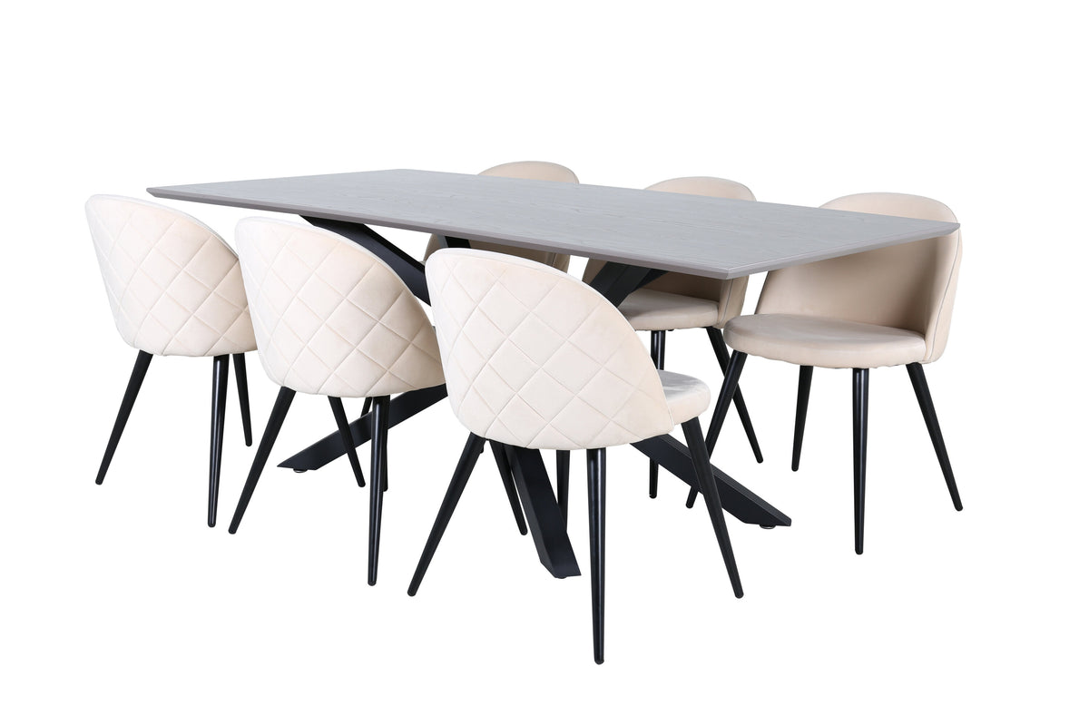 Piazza Matbord med Velvet Stolarna – Bord: 76x180x90 Stol: 57x76,5x50