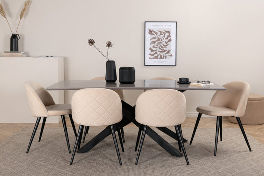 Piazza Matbord med Velvet Stolarna – Bord: 76x180x90 Stol: 57x76,5x50