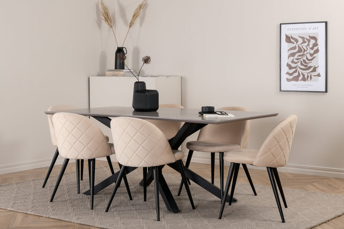 Piazza Matbord med Velvet Stolarna – Bord: 76x180x90 Stol: 57x76,5x50