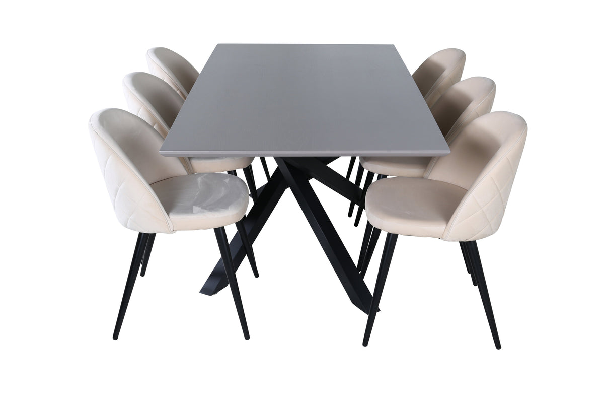 Piazza Matbord med Velvet Stolarna – Bord: 76x180x90 Stol: 57x76,5x50