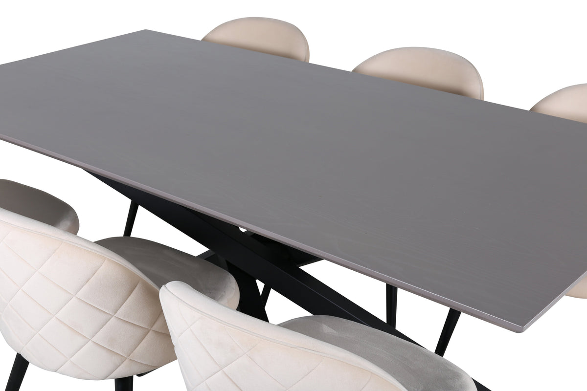 Piazza Matbord med Velvet Stolarna – Bord: 76x180x90 Stol: 57x76,5x50
