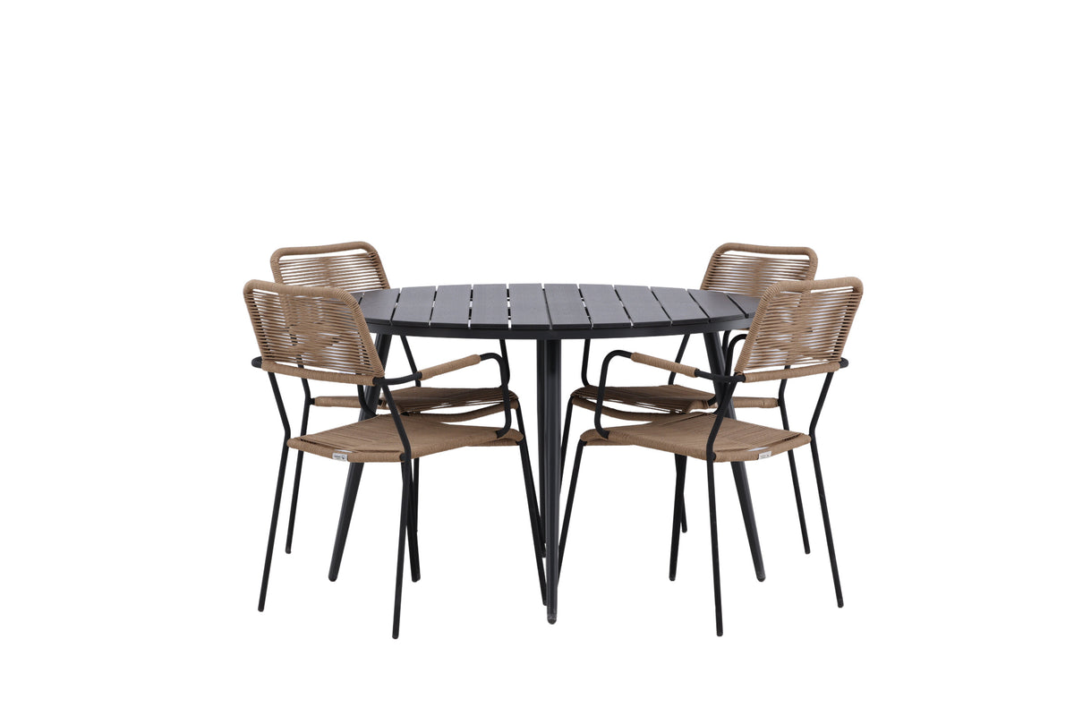 Break Matbord med Lindos Stolarna – Bord: ⌀120 Stol: 66x85x55