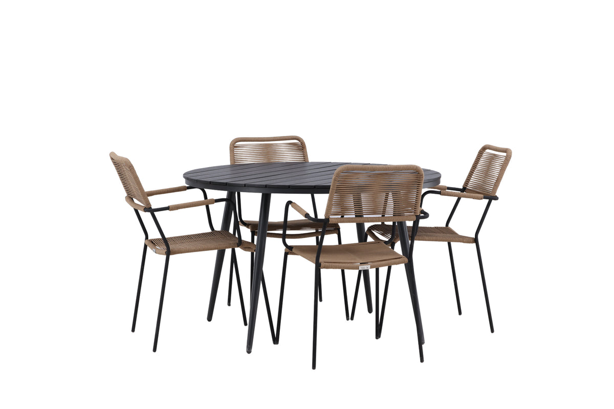 Break Matbord med Lindos Stolarna – Bord: ⌀120 Stol: 66x85x55