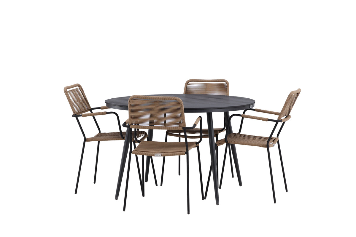 Break Matbord med Lindos Stolarna – Bord: ⌀120 Stol: 66x85x55
