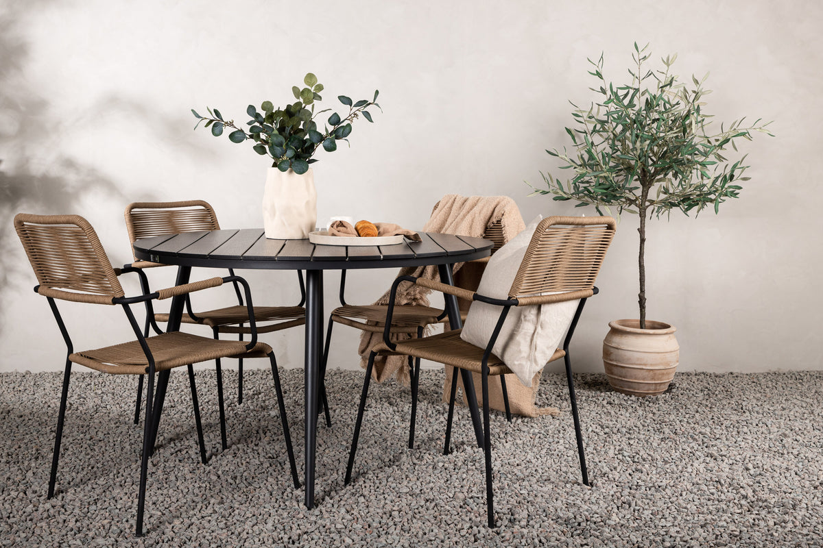 Break Matbord med Lindos Stolarna – Bord: ⌀120 Stol: 66x85x55