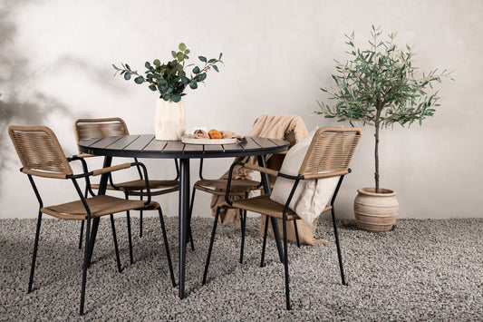 Break Matbord med Lindos Stolarna – Bord: ⌀120 Stol: 66x85x55