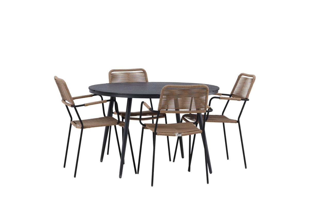 Break Matbord med Lindos Stolarna – Bord: ⌀120 Stol: 66x85x55