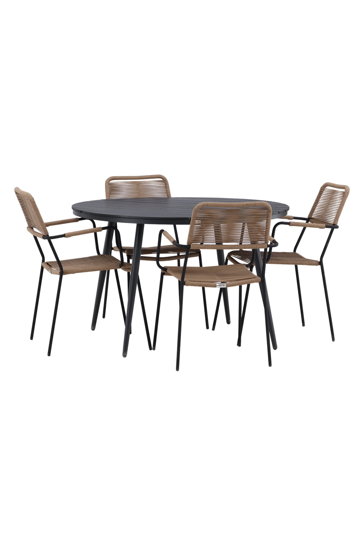 Break Matbord med Lindos Stolarna – Bord: ⌀120 Stol: 66x85x55